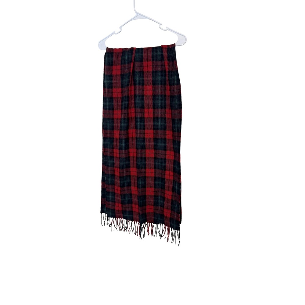 J Crew Scarf Womens One Size Red‎ Black Plaid Fringe Acrylic Winter Cozy